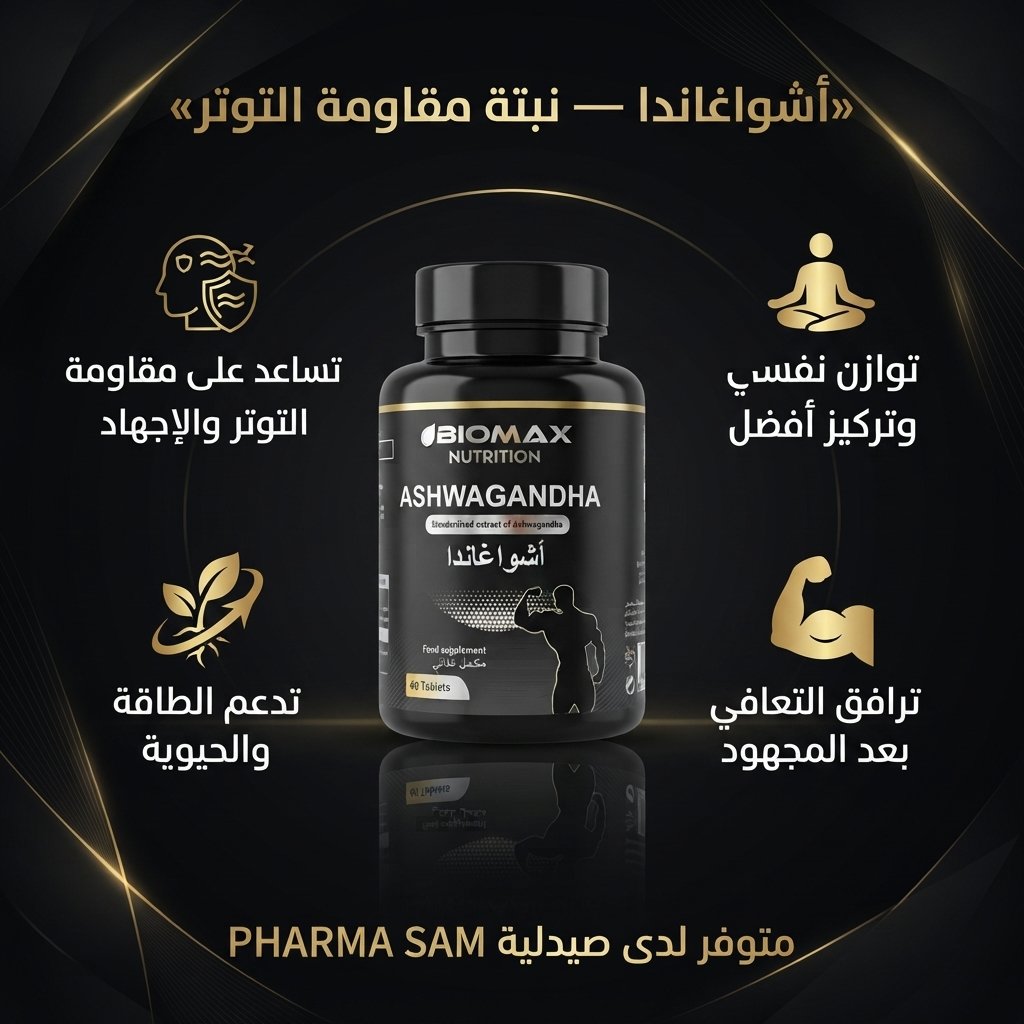Biomax Nutrition Ashwagandha (Extrait Standardisé) – 60 comprimés Description courte (à côté du prix) :