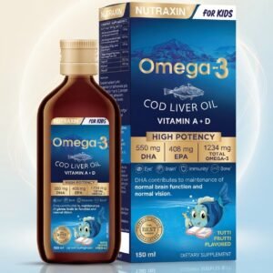 Nutraxin For Kids Omega-3 Huile de Foie de Morue (Vitamines A + D) – Sirop 150 ml