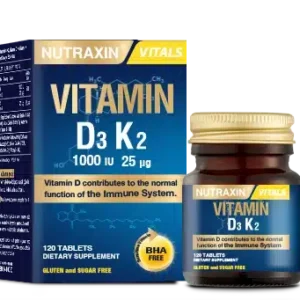 Nutraxin Vitals Vitamine D3 + K2 (1000 UI / 25 µg) – 120 comprimés