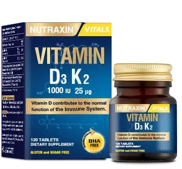 Nutraxin Vitals Vitamine D3 + K2 (1000 UI / 25 µg) – 120 comprimés